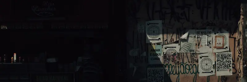 A QR code printed on a street advertising poster