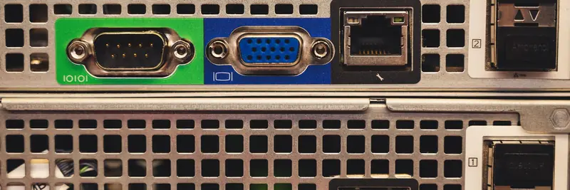 Ethernet ports lit on a network switch in a data centre