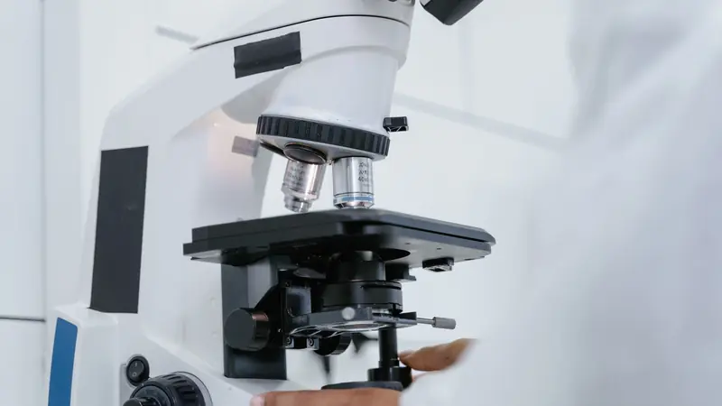 A microscope on a laboratory bench